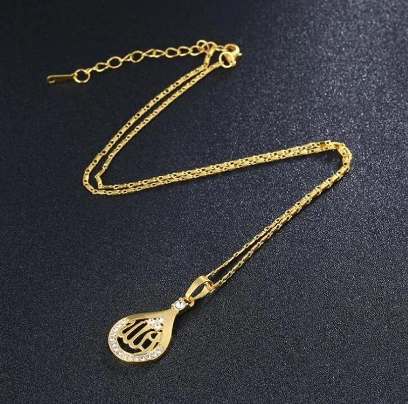 Muslim Islamic Quran Allah Zircon Decorated Teardrop Shaped Pendant Necklace Unisex Religious Style Jewelry - Image 6