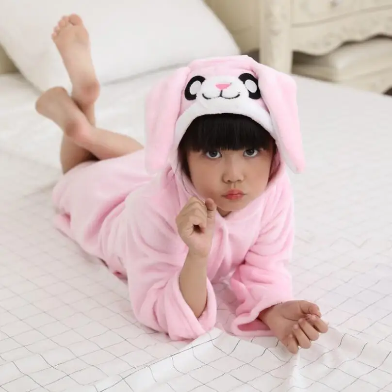 Детский халат с единорогом для девочек; Пижама с капюшоном; детский банный халат для мальчиков и девочек; детская одежда для сна; детская ночная рубашка - Цвет: Pink rabbit