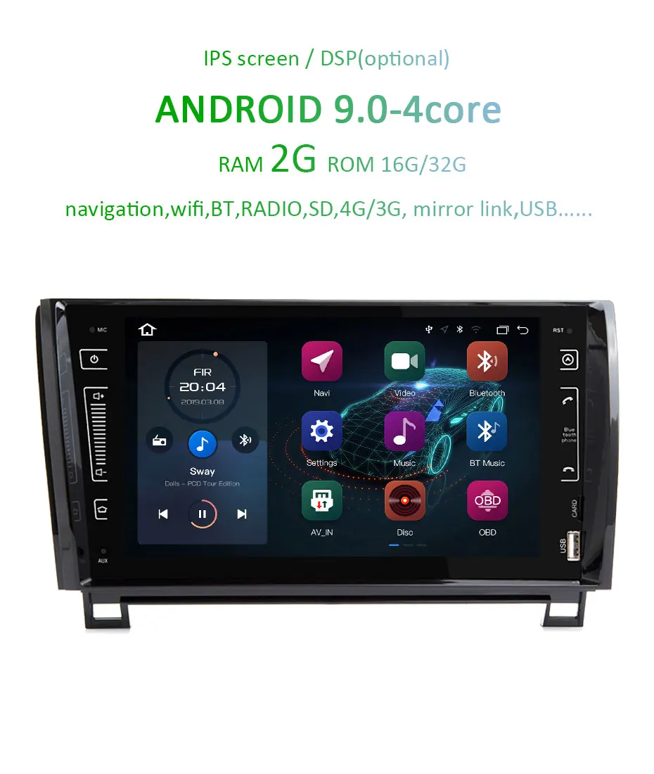 Best 9" IPS SCREEN Android 9.0 4G 64G 2 DIN CAR GPS For TOYOTA Sequoia Tundra NO DVD PLAYER radio stereo navigation receiver 3