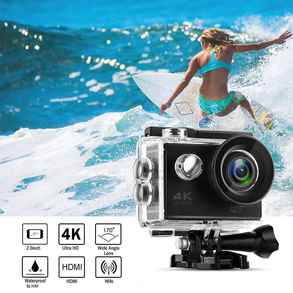 4K WiFi Спортивная камера 720P HD Экшн Водонепроницаемая видеокамера 5 Мп 170 градусов