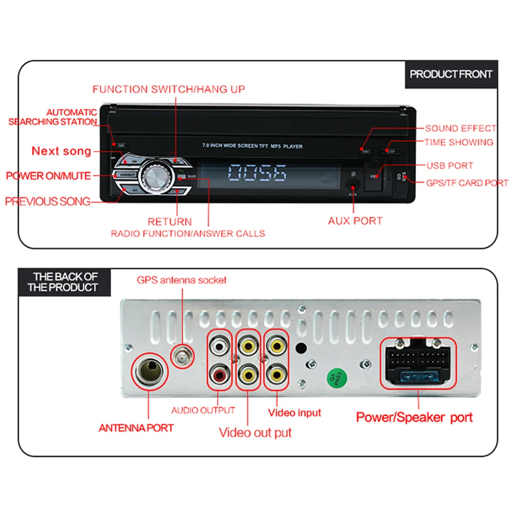 7 Inch Car Bluetooth MP5 Auto MP5 Player Retractable Generic Car MP5 for GPS Navigation