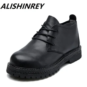 

Vintage Genuine Leather Shoes Woman 2020 Spring Autumn Round Toe Flats Oxford Shoes For Women Flat Platform Martin Shoes