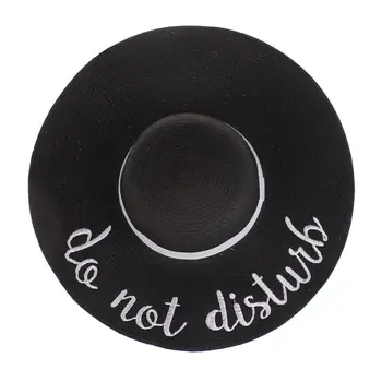 

Letter Embroidered Straw Hat Ladies Foldable Adjustable Sun Hat Windproof Anti-UVOutdoor Leisure Travel CapQ