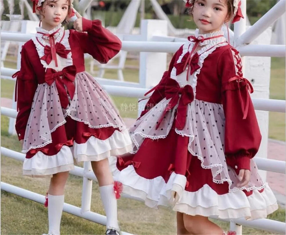 Palace Lori girl Lace Knee-length Dress Lass Sweet Christmas long Sleeve Japan Style Children Lolita Dress B816