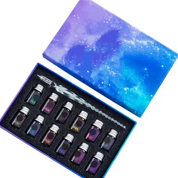 

13pcs Glass Dipped Pen Ink Set Crystal Starry Sky Stationery Supplies Fountain Artisit Calligraphy Birthday Gift Writing Drawing