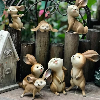 

7PCS/SET CREATIVE CUTE SPROUT RABBIT ART SCULPTURE ANIMAL FIGURINE RESIN CRAFTS DESKTOP DECORATIONS FOR HOME BIRTHDAY GIFT R3625