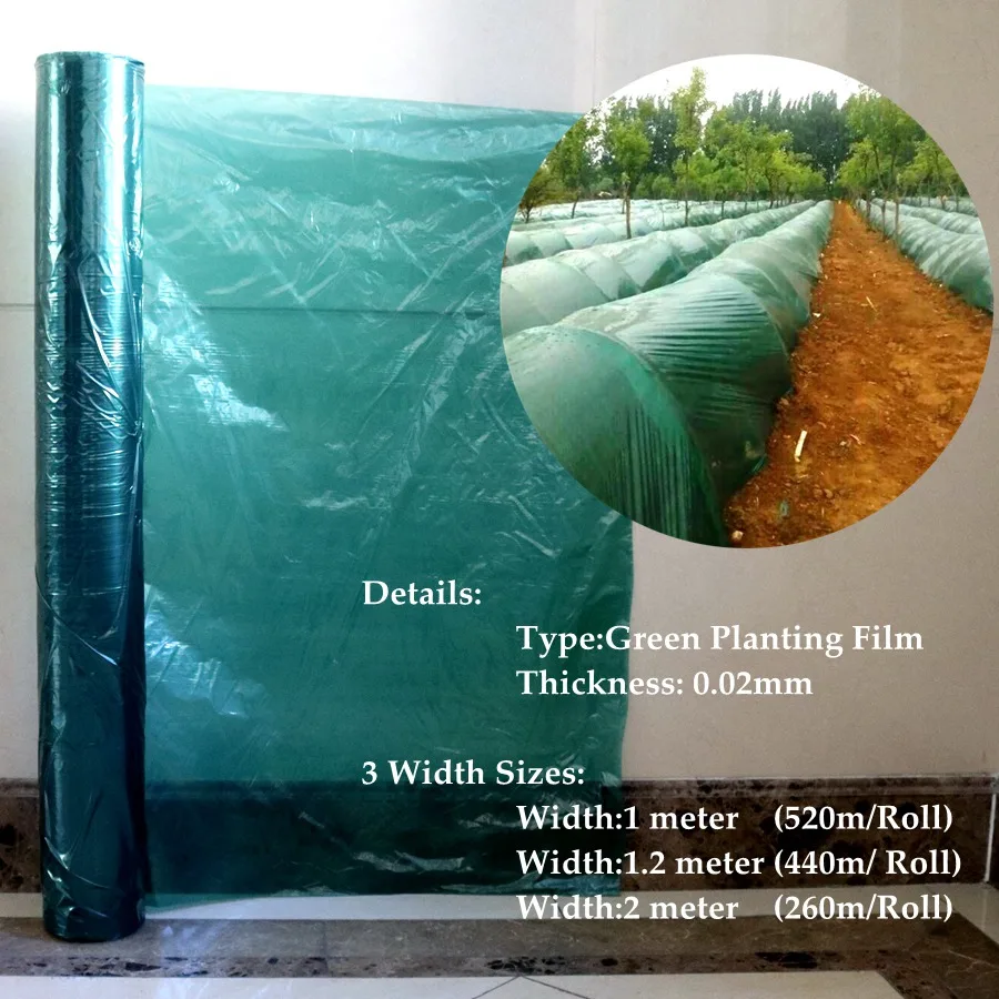 

Wholesale 520m²/Roll 0.02mm Green Plastic Mulch Film Vegetable Ginger Planting Film Agriculture Greenhouse Film Width:1m 1.2m 2m