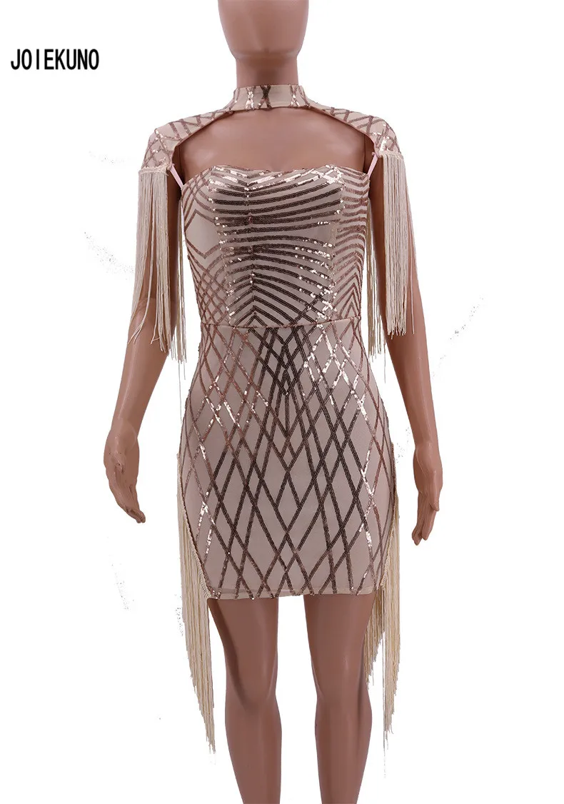 Летние однотонные модные вечерние мини-платья с блестками, женское сексуальное короткое платье с кисточками на бретельках CY8033