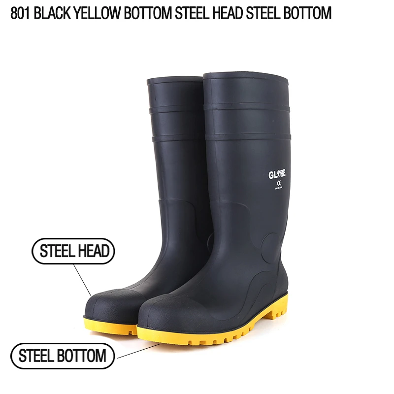 de lluvia con punta de acero para trabajo de seguridad, zapatos de agua de PVC, de goma, antiquímicos, color negro|Calzado - AliExpress