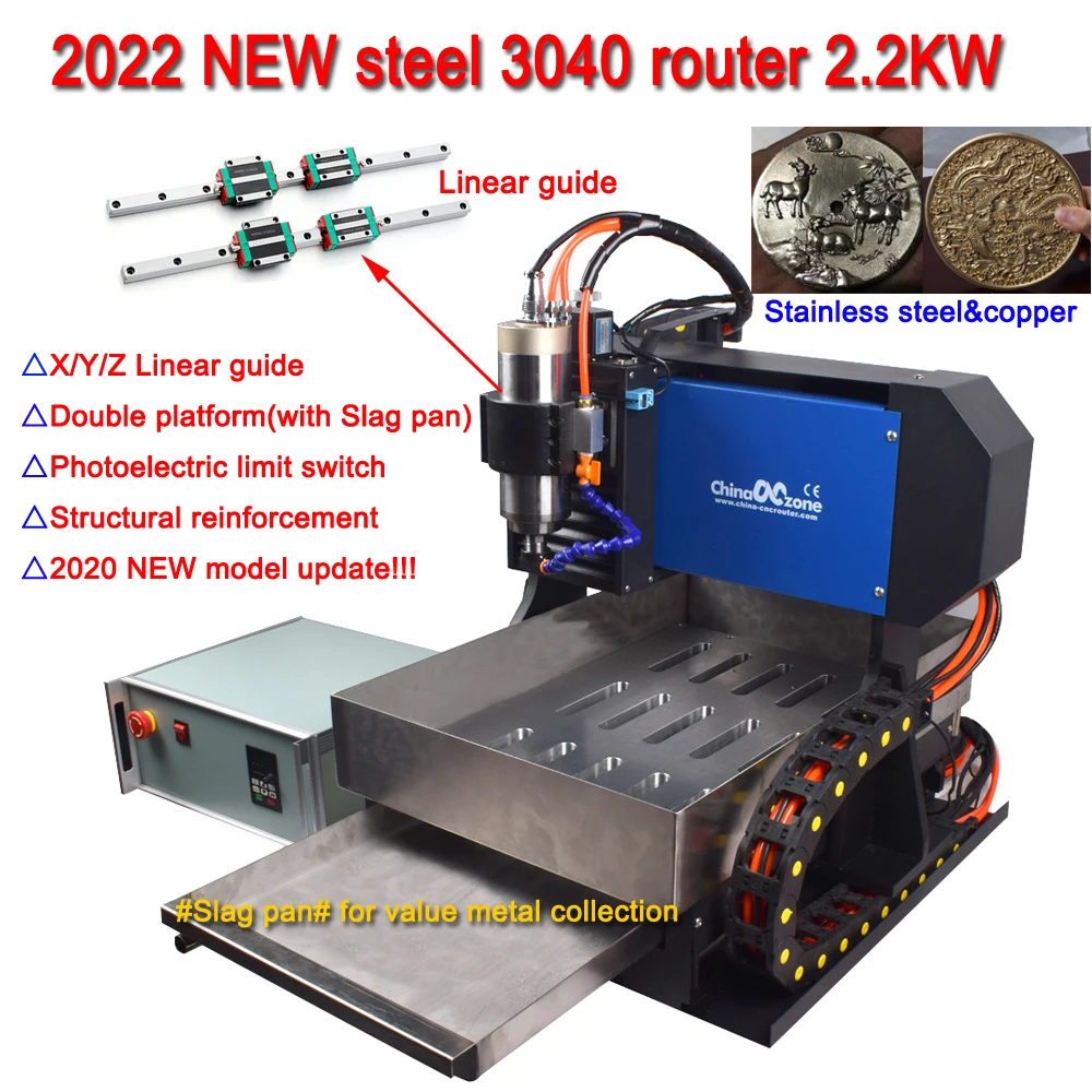 

2022 Steel CNC 3040 Router Milling Engraving Carving Machine 2.2KW & X/Y/Z axis Linear Guide for metal aluminum steel copper