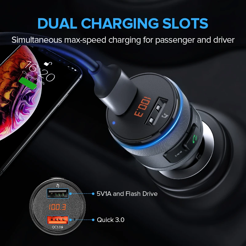 Ugreen USB Автомобильное зарядное устройство Bluetooth fm-передатчик QC Быстрая зарядка 3,0 Быстрая зарядка для Xiaomi samsung iPhone huawei QC3.0 зарядное устройство