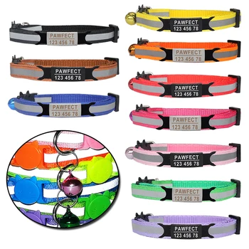 Reflective Cat Safety Buckle Collar Adjustable Custom Personalized ID Free Engraving Nylon Puppy Kittens Necklace 1