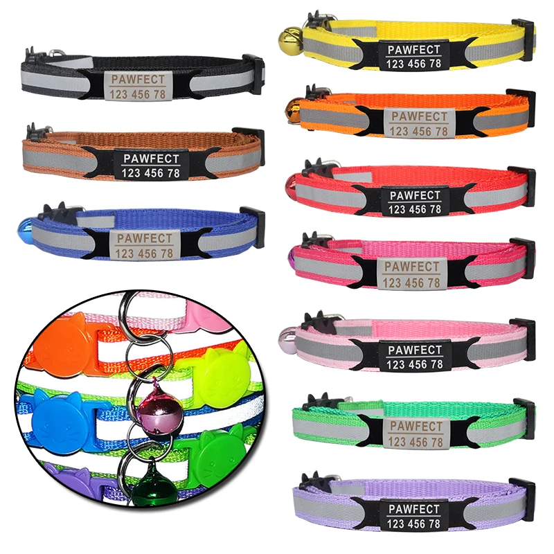 Reflective Cat Safety Buckle Collar Adjustable Custom Personalized ID