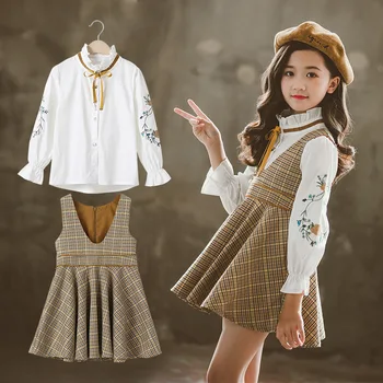 

2020 New Spring Toddler Girls Clothes 2PCS Kids Suit For Girls Clothing Sets Girls Costume Blouses Shirts + Sleeveless Dress 12
