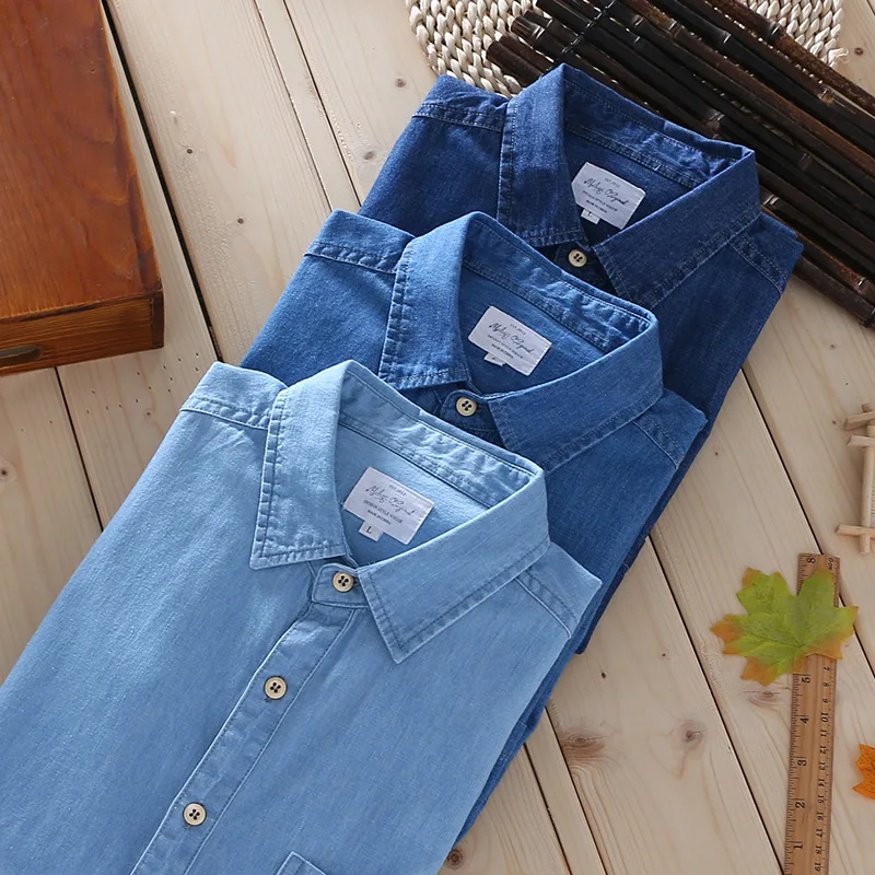 Spring Autumn Cotton Denim Shirt Mens Fashion Trend Casual Handsome Long Sleeve Men Jeans Blue Slim Fit Korean Style Shirts