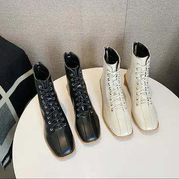 

Ankle Boots Women Shoes Woman Shoes Fashion Square Heel Square Head PU Boots High Heel Booties 2019 Autumn New Comfortable B30