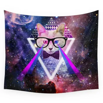

Galaxy Cat Tapestry Wall Hanging Polyester Home Bedroom Decor Bedspread Beach Mat Blanket Yoga Mat Dorm Decor