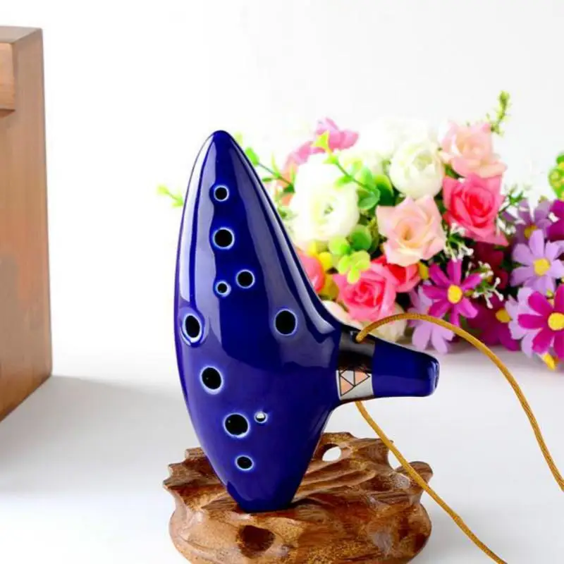 Ocarina คลาสสิกสีฟ้า12หลุม Ocarina Alto C เครื่องดนตรี Bright เคลือบ