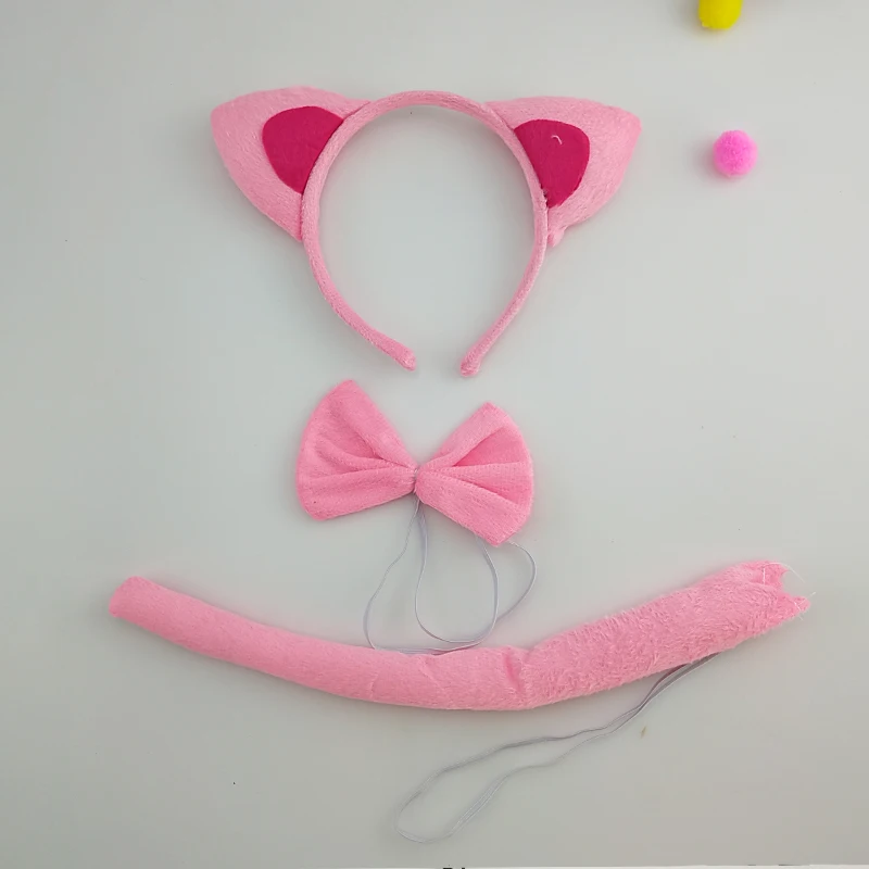 

10pcs Animal Ear Headband Bow Tie Tail Pink Cat Fox Anime Headwear Cosplay Set for Kids Adult Carnival Birthday Party Halloween