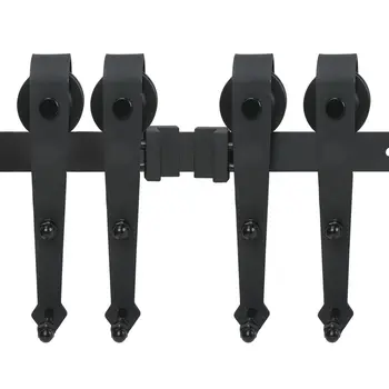 

12FT Double Antique Black Steel Sliding Barn Door Hardware Kit Track System Set