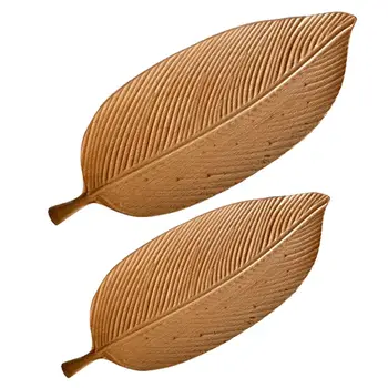

2pcs Handmade Leaf Wooden Tray Leaf Type Creative Wooden Plate - 25cm x 12.5cm & 38cm x 15cm