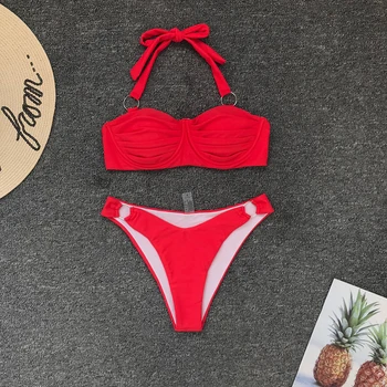 

Micro Bikini Red Swimwear Sexy Bikinis High Cut Swimsuit Swimming Womens Bathing Suits Bandage Solid Bikini Swimwear Women