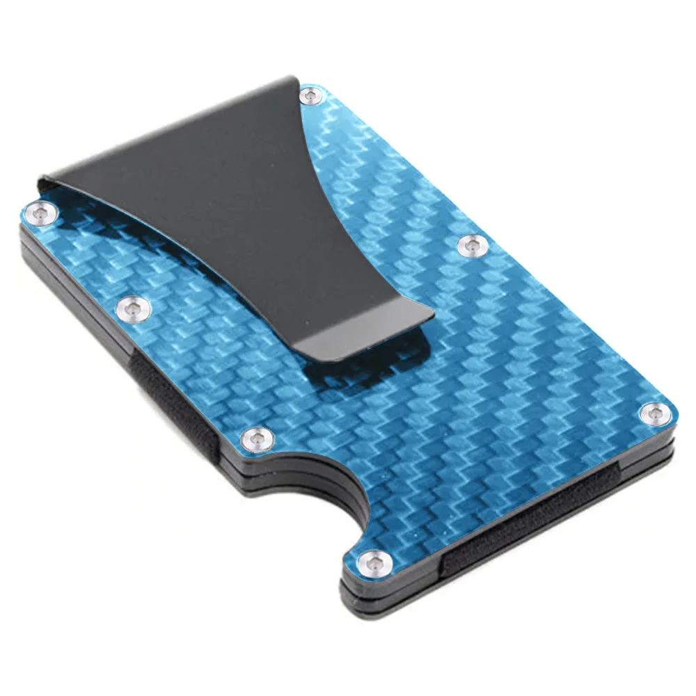Blue Gemeer, карбоновый держатель для карт, RFID, не сканирующий металлический кошелек, кошелек, мужской держатель для карт, модный Carteira Masculina Billetera - Цвет: Blue