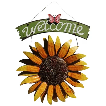 

Door Hanging Indoor Garden Iron Sunflower Craft Painting Welcome Sign Retro Wall Art Outdoor Shop Home Decor Pastoral Party