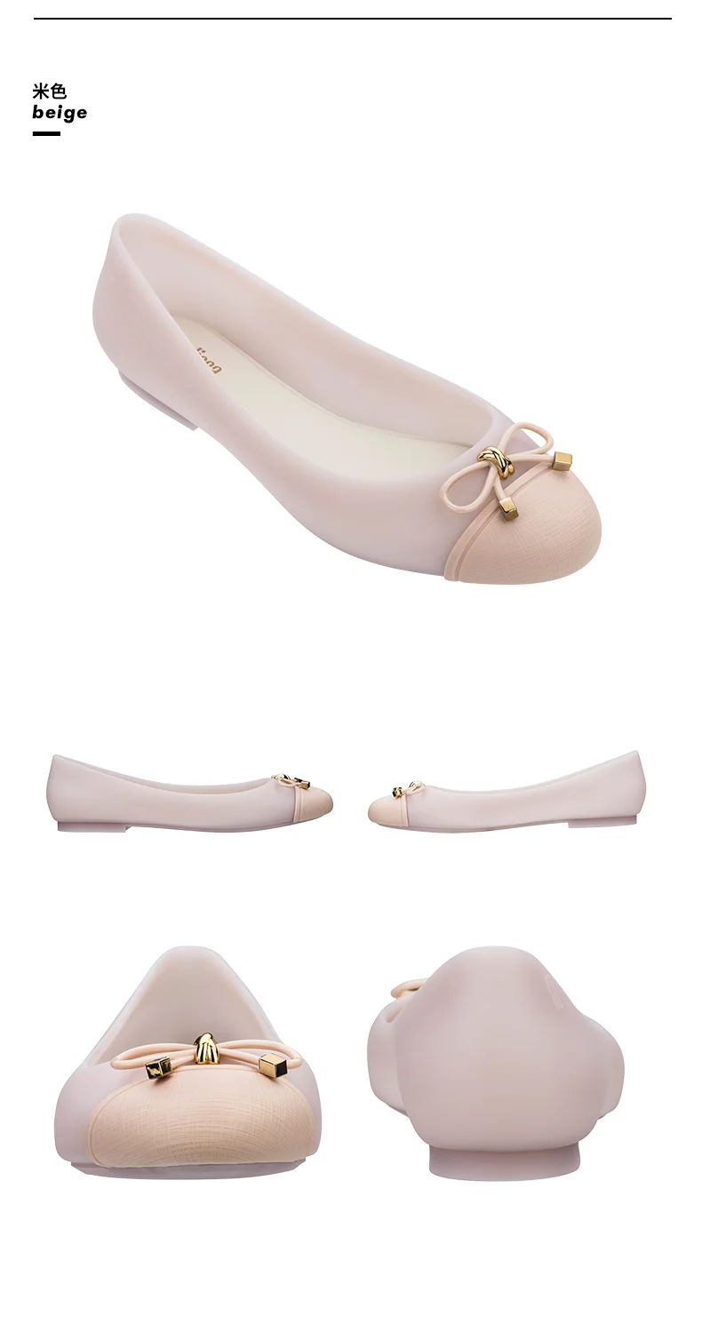 Melissa/милые прозрачные летние женские Босоножки с открытым носком и бантом; туфли на плоской подошве из прозрачного материала; женские прозрачные сандалии пляжная обувь