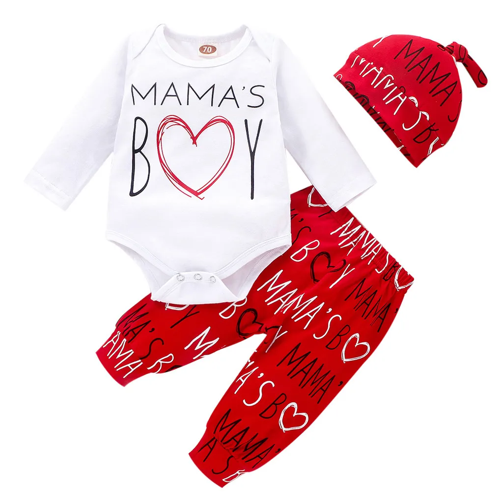 Комбинезон с надписью «1st Valentine's Day» для новорожденных мальчиков, штаны, шапочка, комплект одежды, vetement enfant fille, одежда для малышей, W1218 - Цвет: Red