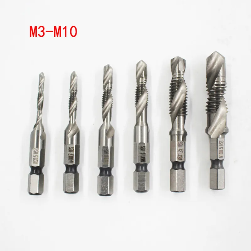 1pcs Thread M3 M4 M5 M6 M8 M10 Screw Tap Drill Bits Hss Taps Countersink Deburr Metric High Speed Steel 1/4 IN Quick Change Hex