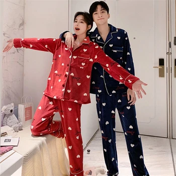 

sexy nightware Pajamas autumn and winter thick couple pajamas men's warm long-sleeved trousers ladies sweet home service suit
