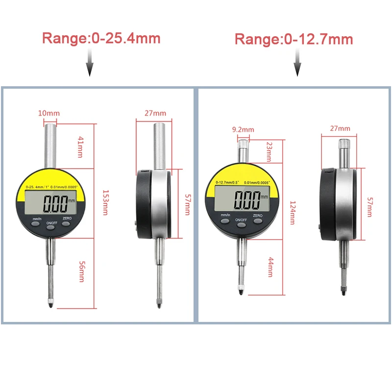 Электронный цифровой индикатор, метрический/дюймовый диапазон 0-12,7/25,4 мм, стрелочный индикатор, прецизионный инструмент, стрелочный индикатор, штангенциркуль
