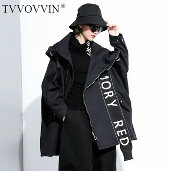 

TVVOVVIN Zipper Patchwork Letter Trench Women 2020 Autumn Casual Fashion New Style Temperament All Match Women Clothes GCC4091