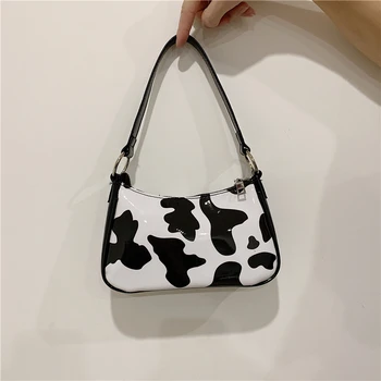 

Fashion Ladies Small Shoulder Bags Cow Pattern Spot Women Baguette Handbags vintage Female Cute Armpit Bag Daily Clutch Purse