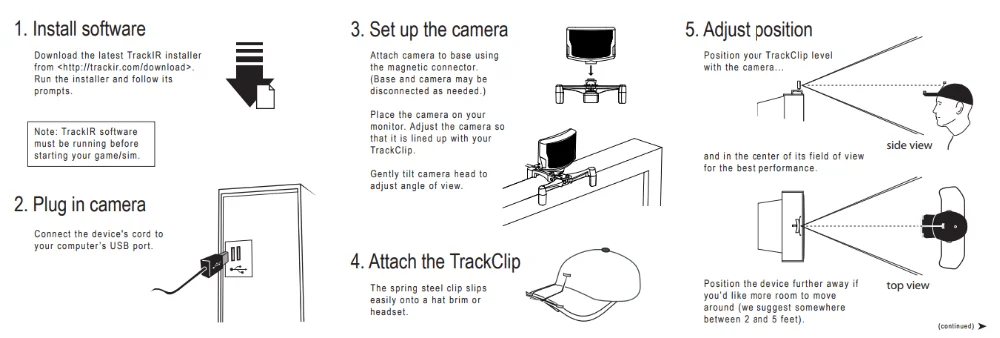 TrackIr 5 Système de suivi infrarouge professionnel de la posture de la  tête adapté à plusieurs jeux, TrackIr 5 Système de suivi optique de la tête  + Clip de piste : 