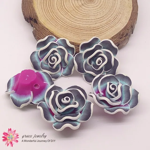 Mix Polymer Fimo Clay Beads, Rose Flower Spacer Beads, 30 mm