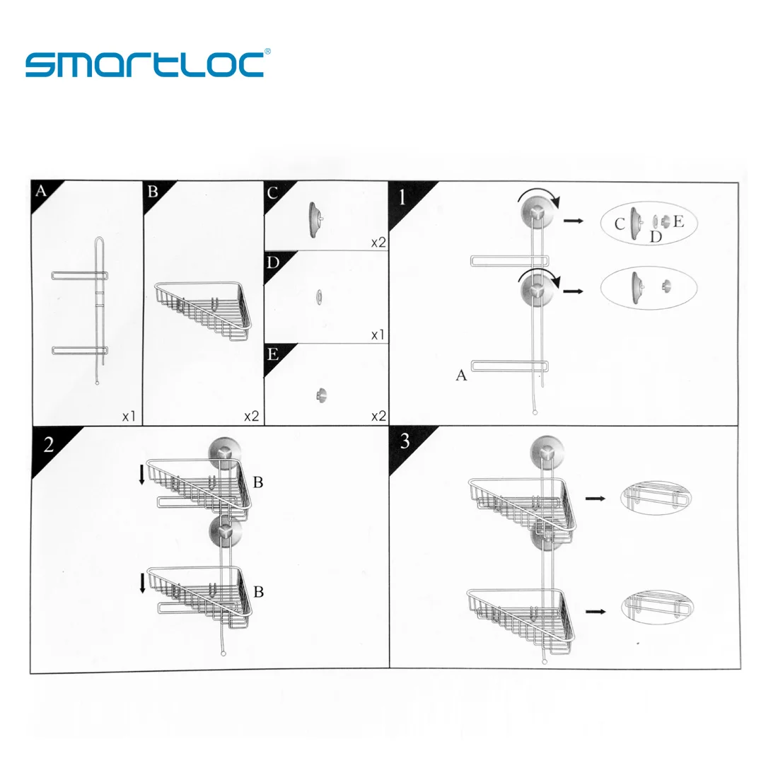 smartloc Suction 2 Layers bathroom shelf wall shelf bathroom accessories bathroom organizer shelves corner shelf shower caddy