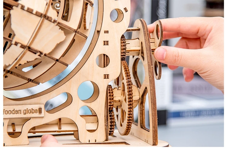 Деревянный глобус головоломка 3D DIY механический привод модель Трансмиссия вращающиеся головоломки для сборки украшения дома и офиса игрушки для взрослых