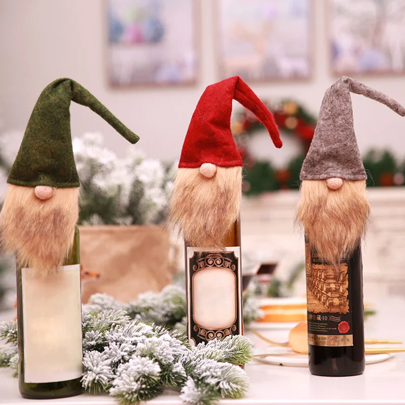Christmas Red Wine Bottle Covers Case Bag Linen Holiday Santa Claus Champagne Bottle Cover Party Decoration Gift Wine Bottle Cover