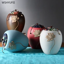 Тисненый Лотос влагостойкий герметичный керамический с крышкой кофейные бобы конфеты печенье коллекция банки кухонные украшения для хранения