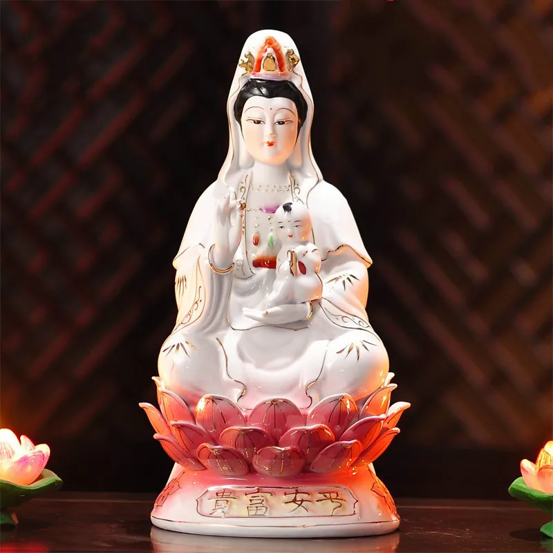 

12-16 Inch Ceramic Guanyin Bodhisattva Buddha statues are placed in order to get rid of evil and open up the God of light.