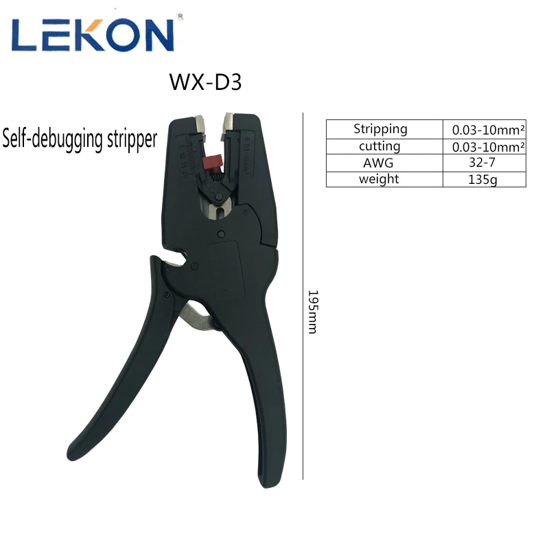 

Self-Adjusting wire stripping clamp insulation wire stripping range 0.03-10mm² wire cutting range 0.03-10mm Flat Nose WX-D3