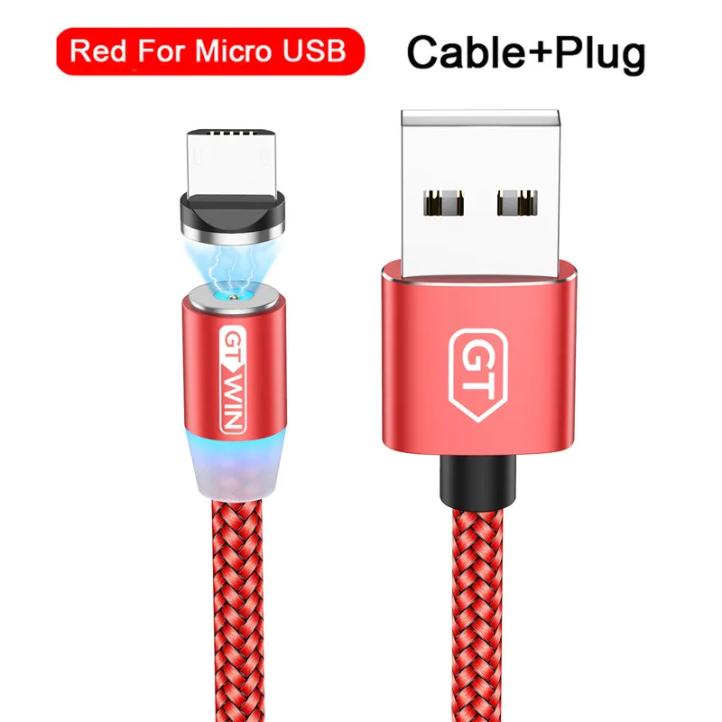 GTWIN 3 м Магнитный кабель для быстрой зарядки USB type-C Магнитный адаптер зарядное устройство Магнитный зарядный кабель Micro USB для iPhone xr xiaomi - Цвет: For Micro Red