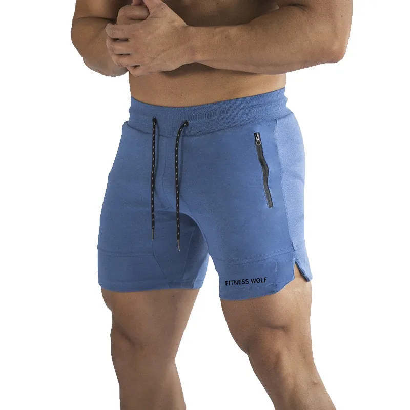 Мужские спортивные шорты с карманами на молнии для бега, быстросохнущие футбольные шорты для бега, спортивные шорты для фитнеса, шорты для баскетбола - Цвет: Синий