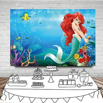 

Girls Little Mermaid Photography Backdrop Custom Name Years Under The Sea Fish Bubble Backgrounds For Photo Studio