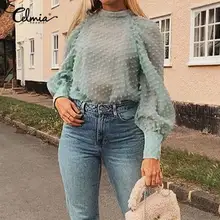 Sexy Women Blouse Summer Mesh Sheer Shirt 2020 Celmia Fashion See-through Long Sleeve Chiffon Top Stand Collar Casual Blusas 5XL Sexy Women Blouse Summer Mesh Sheer Shirt 2020 Celmia Fashion See-through Long Sleeve Chiffon Top Stand Collar Casual Blusas 5XL