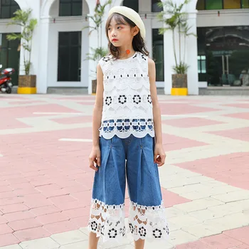 

Summer Girls Clothing Sets New 2020 Baby Girls Patchwork Outfits Colorblock Button Tops Loose Pant 2Pcs Children Clothes Suits