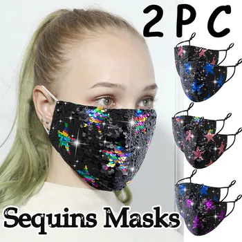 

2pc Pm2.5 Outdoor Mouth Masks Washable Reuse Face Mask Sequins Protection Mascarilla Reutilizable Mascherine Mondmasker Masque