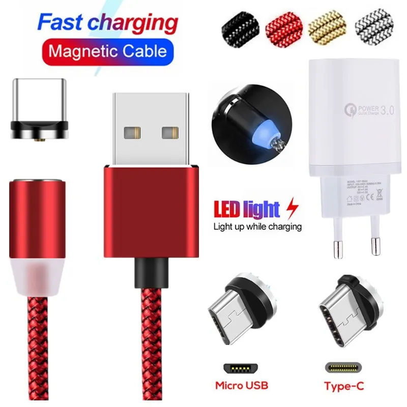 QC 3 0 быстро Зарядное устройство для зарядки USB с магнитными разъемами Тип Кабеля C